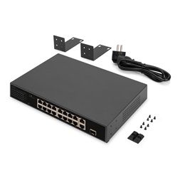 DIGITUS DN-95355 1U 19" 16x 10/100Mbps FE 1x GbE 1x GbE Combo Lan port 1x SFP port PoE 185W nem menedzselhető switch