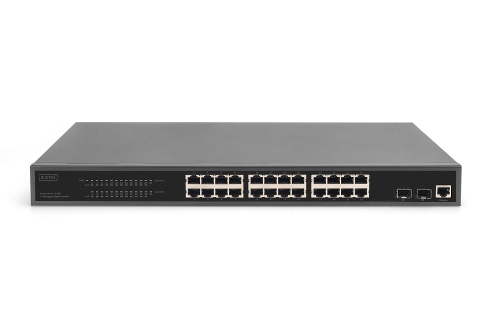 DIGITUS DN-95359 24x GbE Lan port 2x SFP port PoE 430W menedzselhető switch