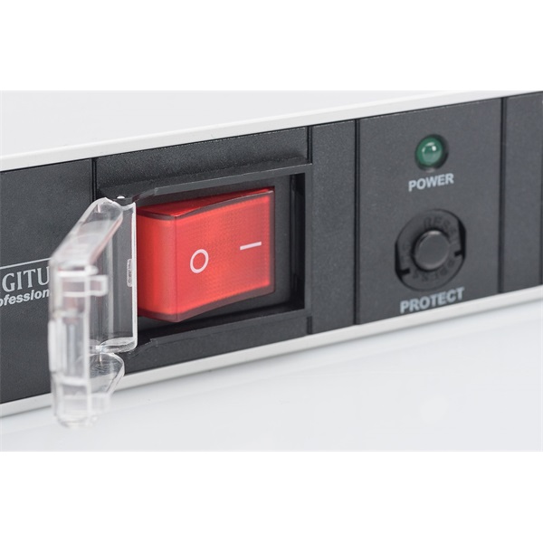 DIGITUS DN-95403 19" 1U PDU 250V 16A 7xCEE7/3 aljzat CEE7/7 csatlakozó kapcsolóval 2M elosztósor