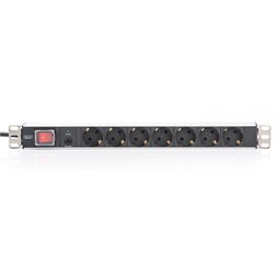 DIGITUS DN-95403 19" 1U PDU 250V 16A 7xCEE7/3 aljzat CEE7/7 csatlakozó kapcsolóval 2M elosztósor