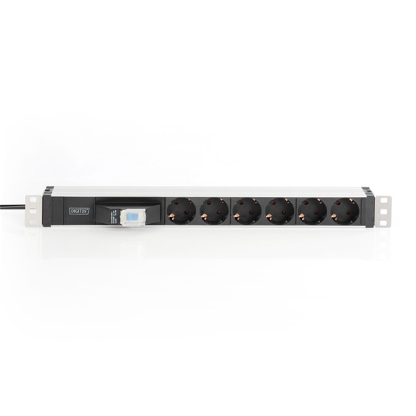 DIGITUS DN-95417 19" 1U PDU 250V 16A 6xCEE 7/3 aljzat CEE7/7 csatlakozó megszakítóval 2M elosztósor
