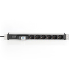DIGITUS DN-95417 19" 1U PDU 250V 16A 6xCEE 7/3 aljzat CEE7/7 csatlakozó megszakítóval 2M elosztósor