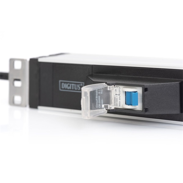 DIGITUS DN-95417 19" 1U PDU 250V 16A 6xCEE 7/3 aljzat CEE7/7 csatlakozó megszakítóval 2M elosztósor