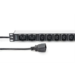 DIGITUS DN-95427 19" 1U PDU 230V 16A 8xIEC C13 2xC19 aljzat IEC C20 csatlakozó 2M elosztósor