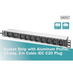 DIGITUS DN-95427 19" 1U PDU 230V 16A 8xIEC C13 2xC19 aljzat IEC C20 csatlakozó 2M elosztósor