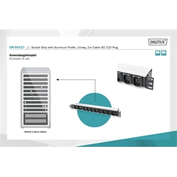 DIGITUS DN-95427 19" 1U PDU 230V 16A 8xIEC C13 2xC19 aljzat IEC C20 csatlakozó 2M elosztósor