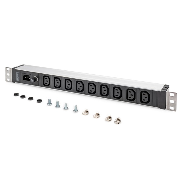 DIGITUS DN-95429 19" 1U PDU 230V 10A 9xIEC C13 aljzat IEC C14 csatlakozó 2M elosztósor