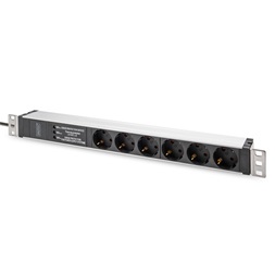 DIGITUS DN-95432 19" 1U PDU 230V 16A 6xCEE 7/3 aljzat CEE7/7 csatlakozó túlfeszültség védelemmel 2M elosztósor