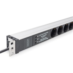 DIGITUS DN-95432 19" 1U PDU 230V 16A 6xCEE 7/3 aljzat CEE7/7 csatlakozó túlfeszültség védelemmel 2M elosztósor