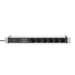DIGITUS DN-95432 19" 1U PDU 230V 16A 6xCEE 7/3 aljzat CEE7/7 csatlakozó túlfeszültség védelemmel 2M elosztósor