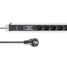 DIGITUS DN-95432 19" 1U PDU 230V 16A 6xCEE 7/3 aljzat CEE7/7 csatlakozó túlfeszültség védelemmel 2M elosztósor