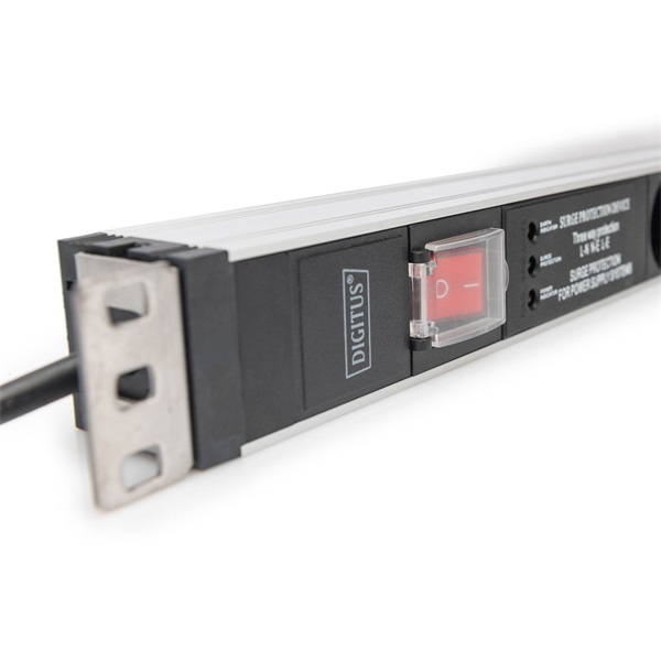 DIGITUS DN-95433 19" 1U PDU 230V 16A 5xCEE 7/3 aljzat CEE7/7 csatlakozó túlfeszültség védelemmel 2M elosztósor