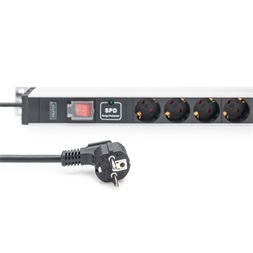 DIGITUS DN-95435 19" 1U PDU 230V 16A 12xCEE 7/3 aljzat CEE7/7 csatlakozó túlfeszültség védelemmel 2M elosztósor