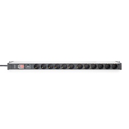 DIGITUS DN-95435 19" 1U PDU 230V 16A 12xCEE 7/3 aljzat CEE7/7 csatlakozó túlfeszültség védelemmel 2M elosztósor