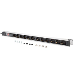 DIGITUS DN-95435 19" 1U PDU 230V 16A 12xCEE 7/3 aljzat CEE7/7 csatlakozó túlfeszültség védelemmel 2M elosztósor