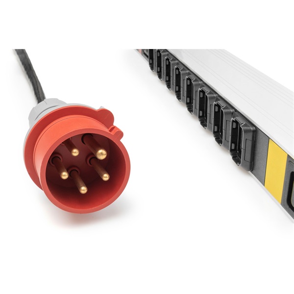 DIGITUS DN-95452  0U PDU függőleges 3 fázisú 250V 16A 24xC13 3xC19 aljzat IEC 60309 ipari csatlakozó 3M elosztósor