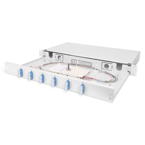 DIGITUS DN-96320/9 19" 1U 6x SC/UPC duplex monomódusú OS2 komplet optikai patch panel