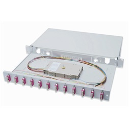 DIGITUS DN-96321-4 1U 12xSC duplex OM4 toldóval pigtaillel és kötőkazettával szerelt optikai rendező