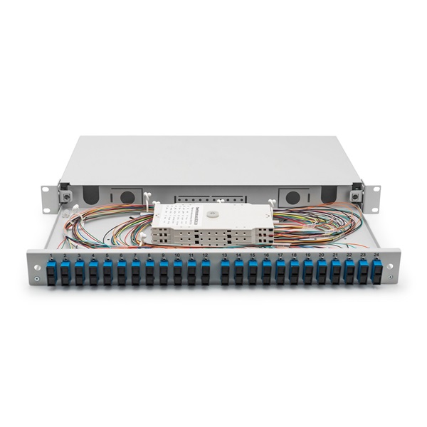 DIGITUS DN-96322/9 19" 1U 24x SC/UPC duplex monomódusú OS2 komplet optikai patch panel