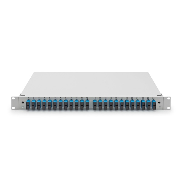 DIGITUS DN-96322/9 19" 1U 24x SC/UPC duplex monomódusú OS2 komplet optikai patch panel