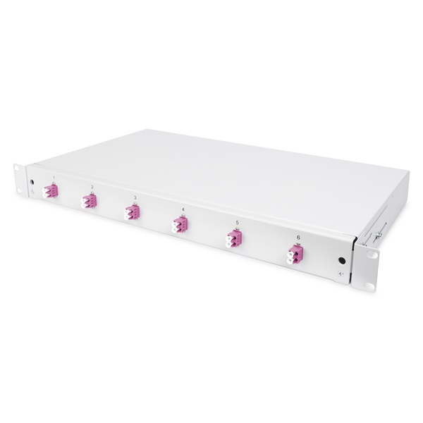DIGITUS DN-96330-4 1U 6xLC duplex OM4 toldóval pigtaillel és kötőkazettával szerelt optikai rendező