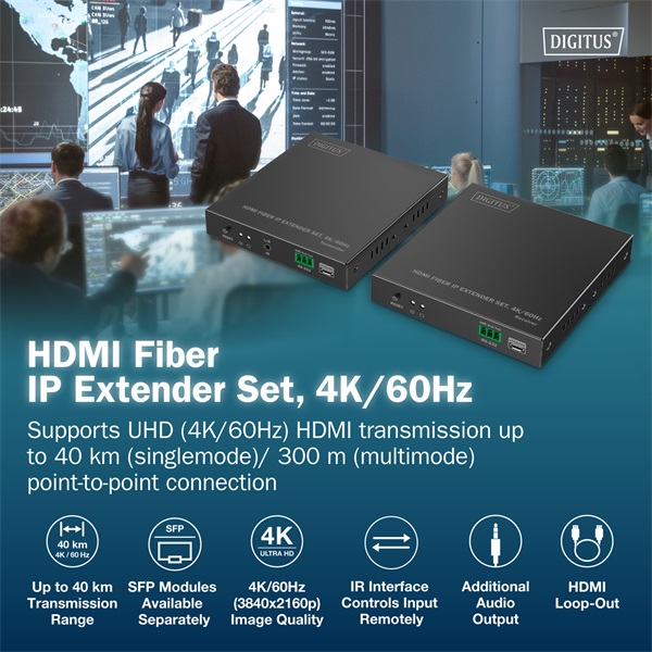 DIGITUS DS-55350 HDMI 4K UHD 60Hz IP 40km/300m optikai extender szett