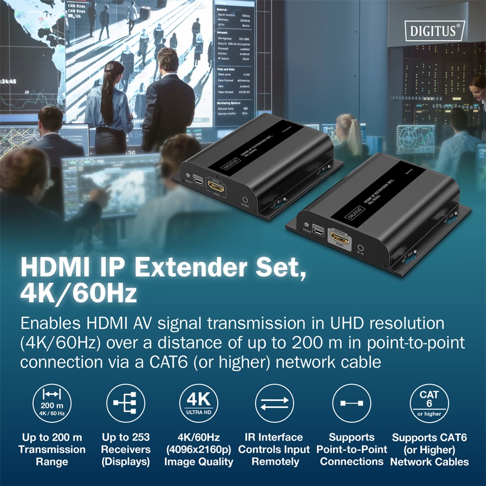 DIGITUS DS-55351 HDMI 4K UHD 60Hz Cat.6 IP 200m extender szett