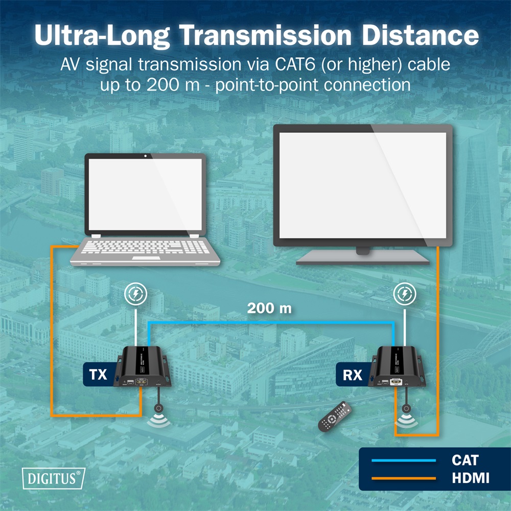 DIGITUS DS-55352 HDMI 4K UHD 60Hz Cat.6 IP 200m extender vevőegység