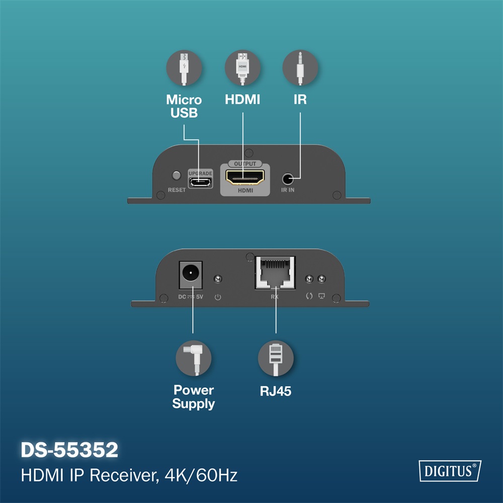 DIGITUS DS-55352 HDMI 4K UHD 60Hz Cat.6 IP 200m extender vevőegység