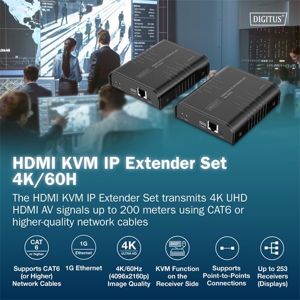 DIGITUS DS-55355 HDMI 4K UHD 60Hz Cat.6 KVM IP 200m extender szett