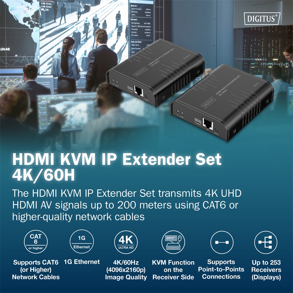 DIGITUS DS-55355 HDMI 4K UHD 60Hz Cat.6 KVM IP 200m extender szett