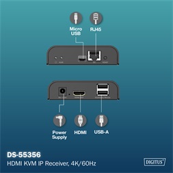 DIGITUS DS-55356 HDMI 4K UHD 60Hz Cat.6 KVM IP 200m extender vevőegység