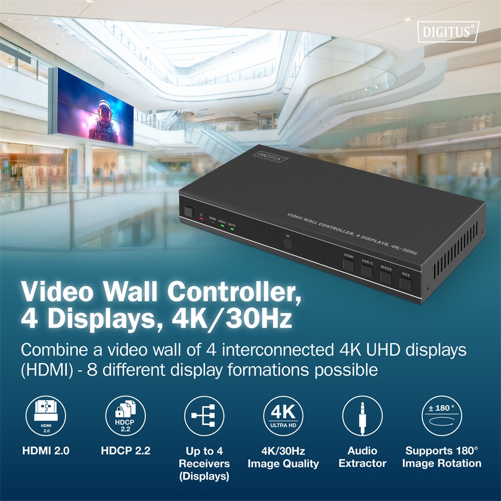 DIGITUS DS-55358 HDMI 4K UHD 30Hz 4 kilejzős videofal vezérlő
