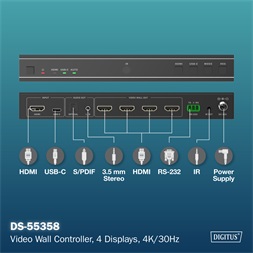 DIGITUS DS-55358 HDMI 4K UHD 30Hz 4 kilejzős videofal vezérlő
