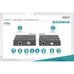 DIGITUS DS-55505 HDMI UHD 4K 60Hz Cat.6A/Cat.7/Cat.8 100m KVM extender szett