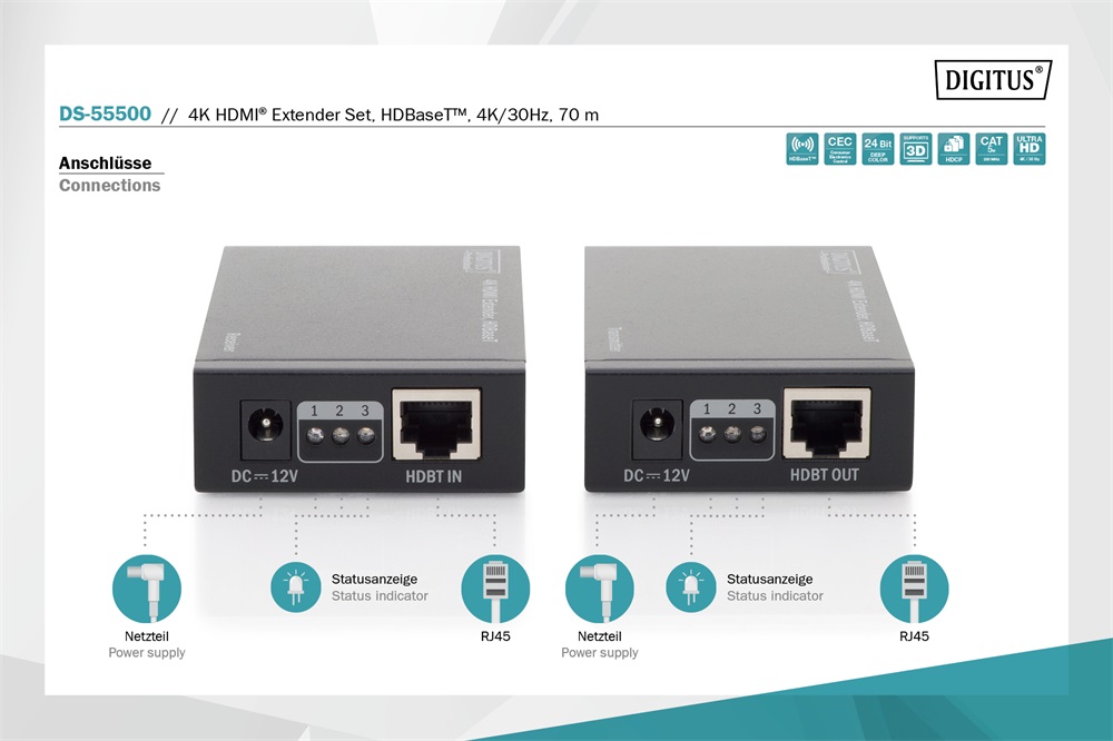 DIGITUS DS-55500 HDMI 4K/30Hz HDBaseT 70m extender szett
