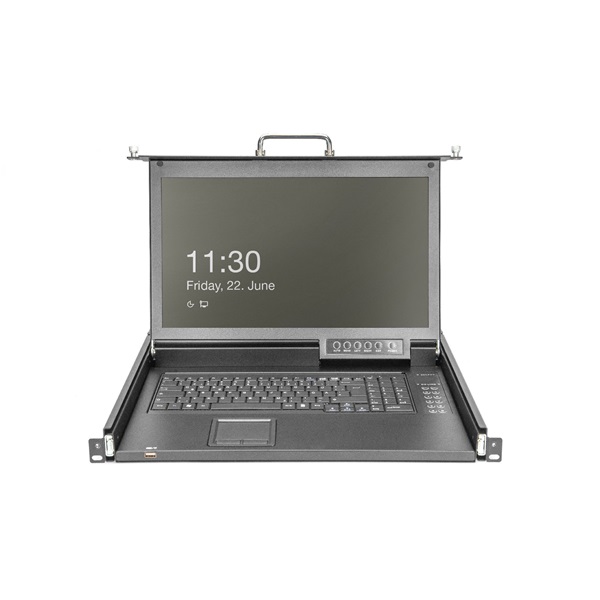 DIGITUS DS-72220-2UK 1U 17" 8xVGA HD LCD moduláris KVM konzol Angol billentyűzettel touchpaddal
