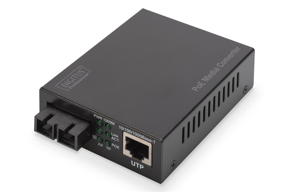 DIGITUS Gigabit PoE+ SM (RJ45-SC) 30W média konverter