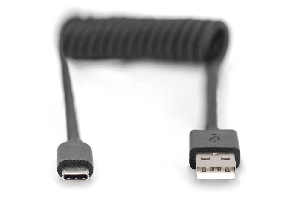 DIGITUS High Speed 2.0 USB type A - USB Type-C Spirálkábel 1m