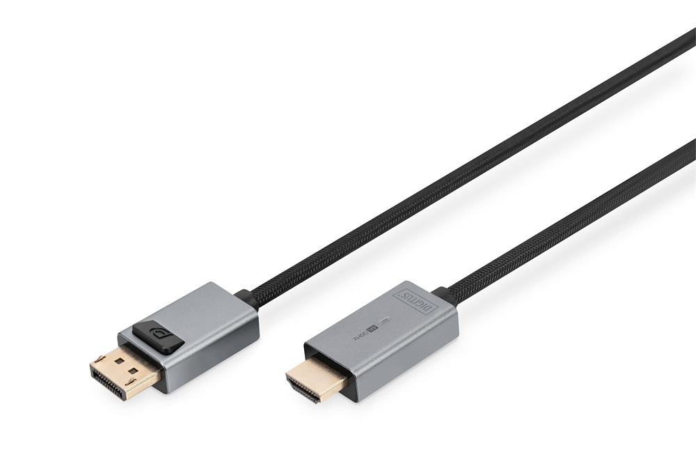 DIGITUS High Speed UHD 4K 3D 30Hz aranyozott 1.2 DisplayPort - HDMI type A kábel 1,8m