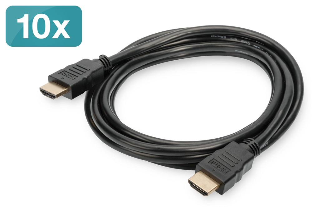 DIGITUS High Speed UHD 4K 3D 60Hz 2.0 aranyozott Ethernet HDMI kábel 2m 10db/csomag