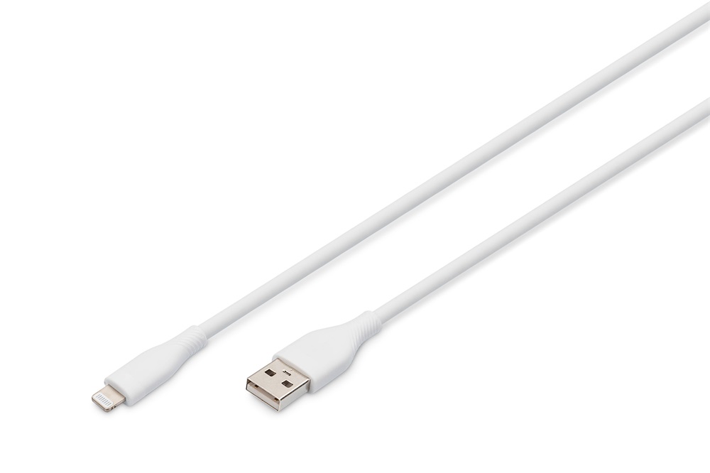 DIGITUS High Speed USB-A 2.0 Lightning fehér szilikon töltőkábel 1m