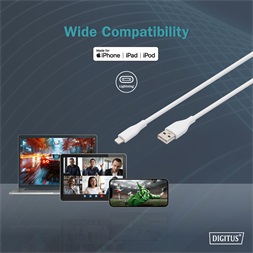 DIGITUS High Speed USB-A 2.0 Lightning fehér szilikon töltőkábel 1m