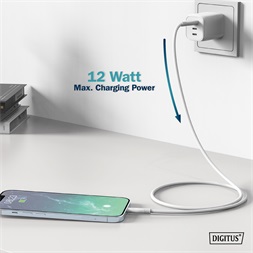 DIGITUS High Speed USB-A 2.0 Lightning fehér szilikon töltőkábel 1m