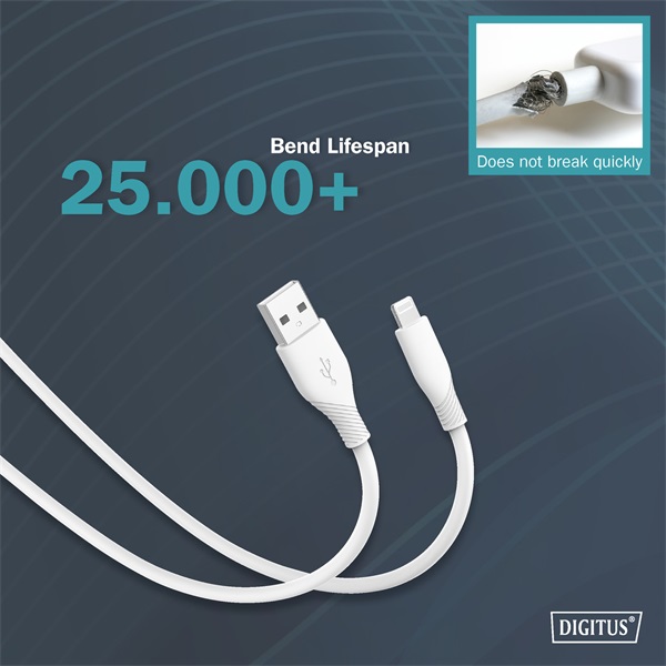 DIGITUS High Speed USB-A 2.0 Lightning fehér szilikon töltőkábel 1m