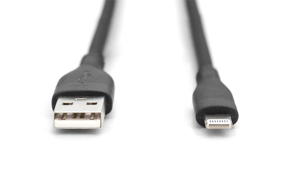 DIGITUS High Speed USB-A 2.0 Lightning fekete szilikon töltőkábel 1m