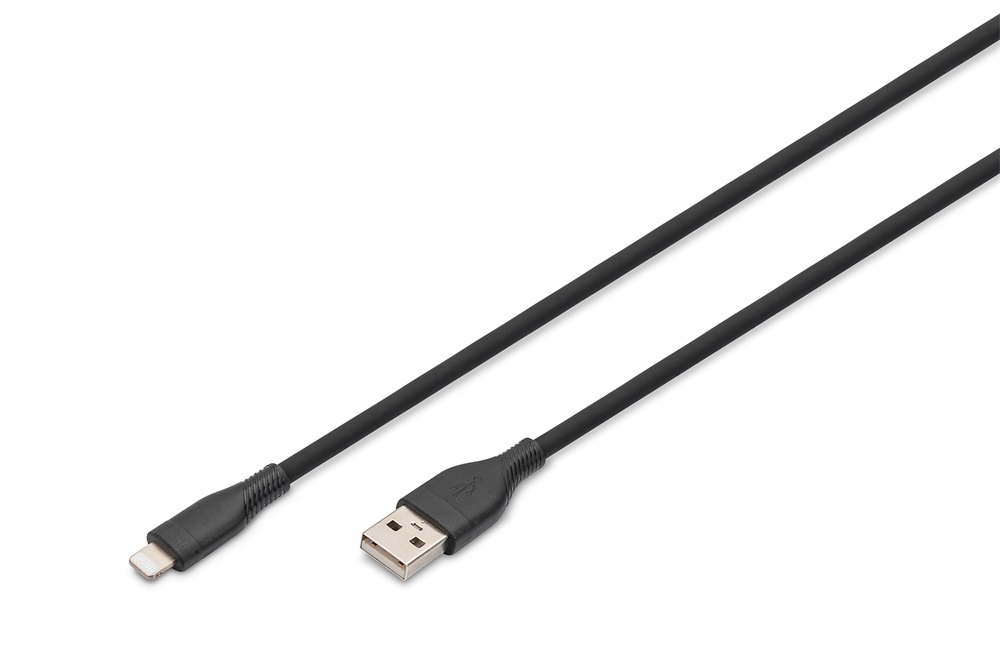 DIGITUS High Speed USB-A 2.0 Lightning fekete szilikon töltőkábel 2m