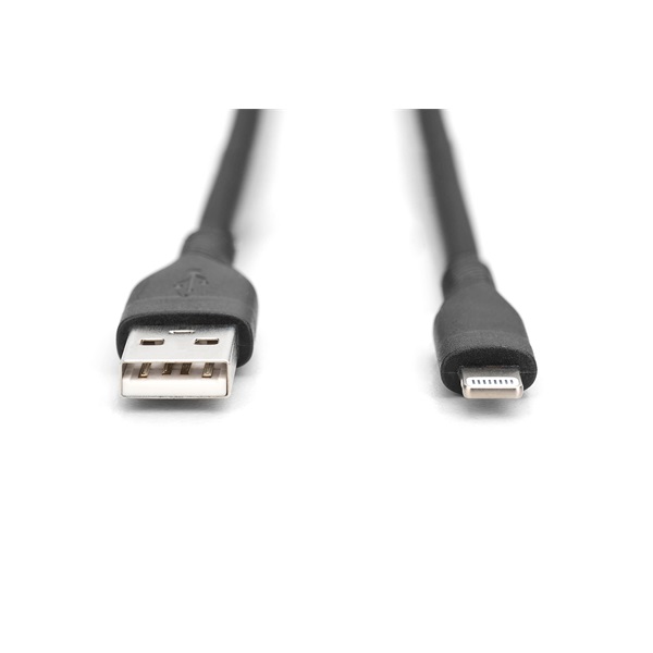 DIGITUS High Speed USB-A 2.0 Lightning fekete szilikon töltőkábel 2m
