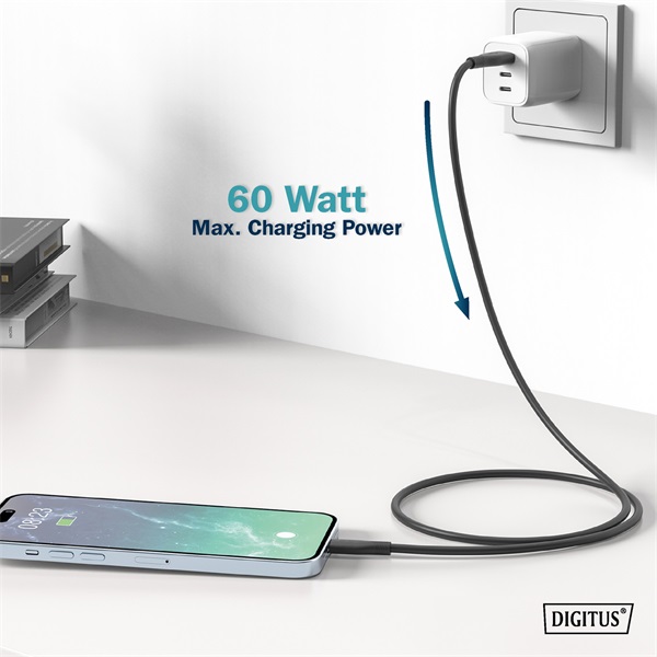 DIGITUS High Speed USB-A 2.0 - USB type-C szilikon kábel 2m