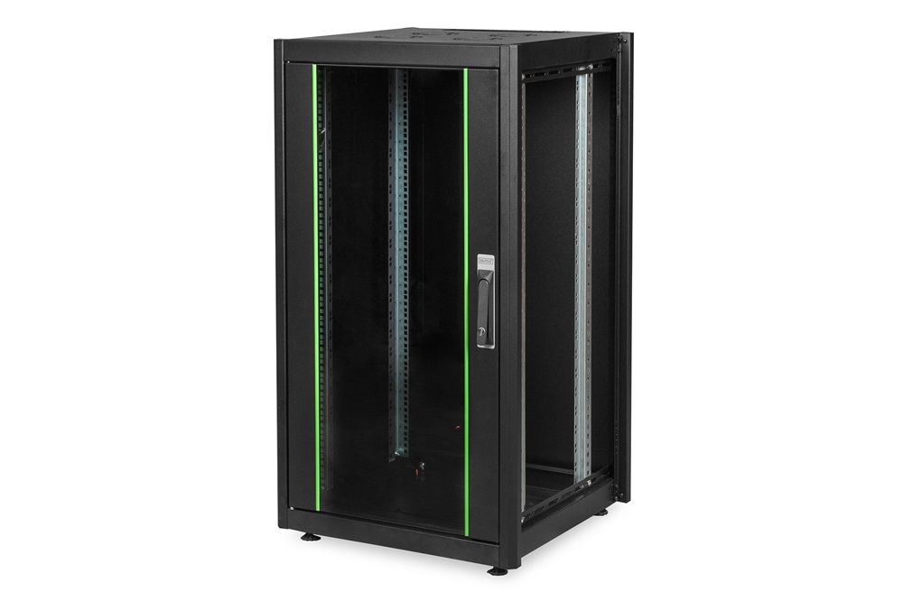 DIGITUS Rack Dynamic Basic 19" 22U 600x600mm üvegajtós fekete álló rack szekrény